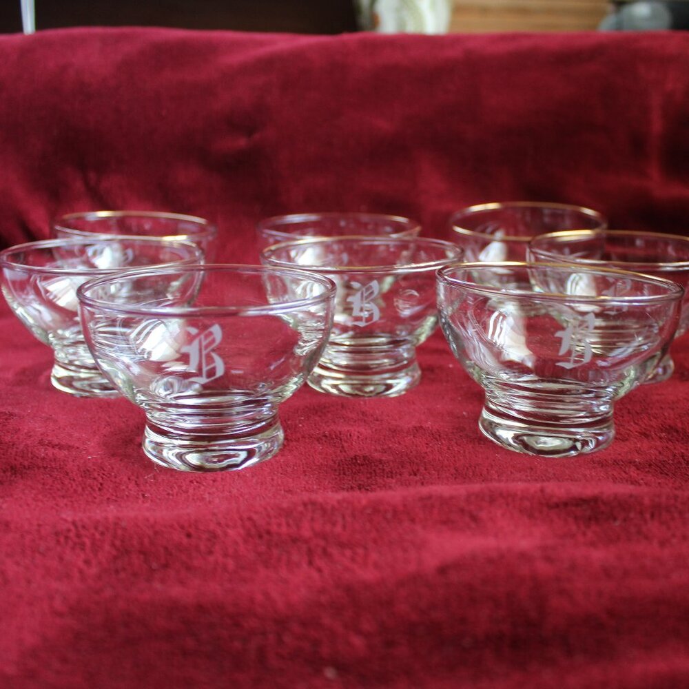 Vintage Monogrammed Dessert Bowls, Set of 8 - Monogrammed with B